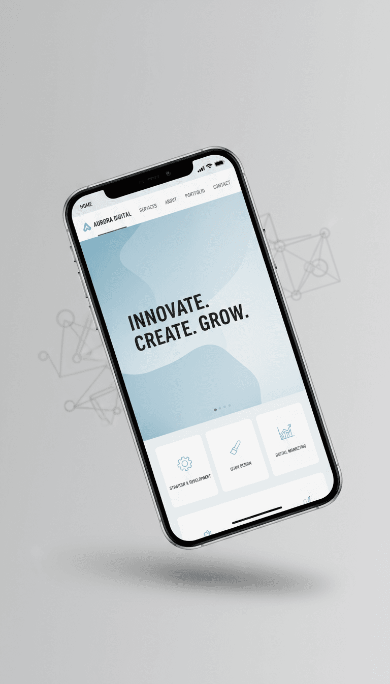 Mobile website design displayed on a smartphone screen